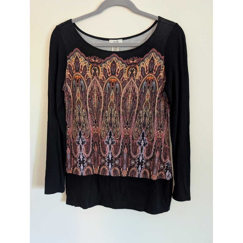 Cache Womens Paisley Graphic Studded Scoop Neck Top Black Small y2k 90s boho